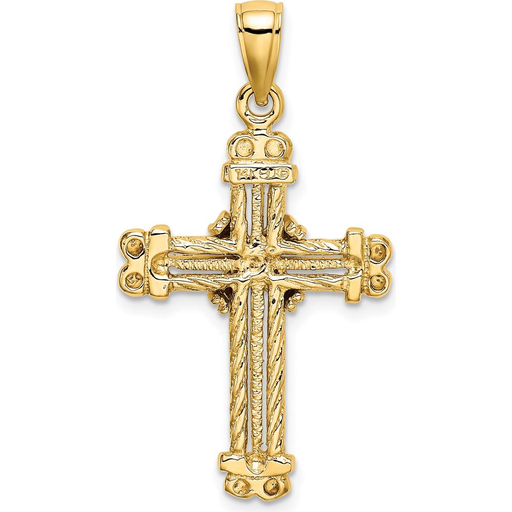 14K Yellow Gold Polished & Textured Cross Pendant - 29.5mm Length, 19mm Width by Oro Pregiato