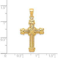 14K Yellow Gold Polished & Textured Cross Pendant - 29.5mm Length, 19mm Width by Oro Pregiato