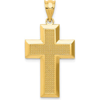 14K Yellow Gold Polished and Textured Cross Pendant - 33mm Length by Oro Pregiato