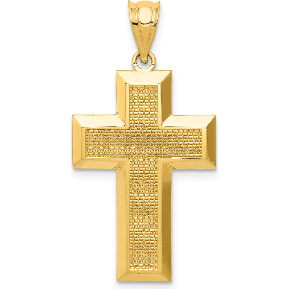 14K Yellow Gold Polished and Textured Cross Pendant - 33mm Length by Oro Pregiato
