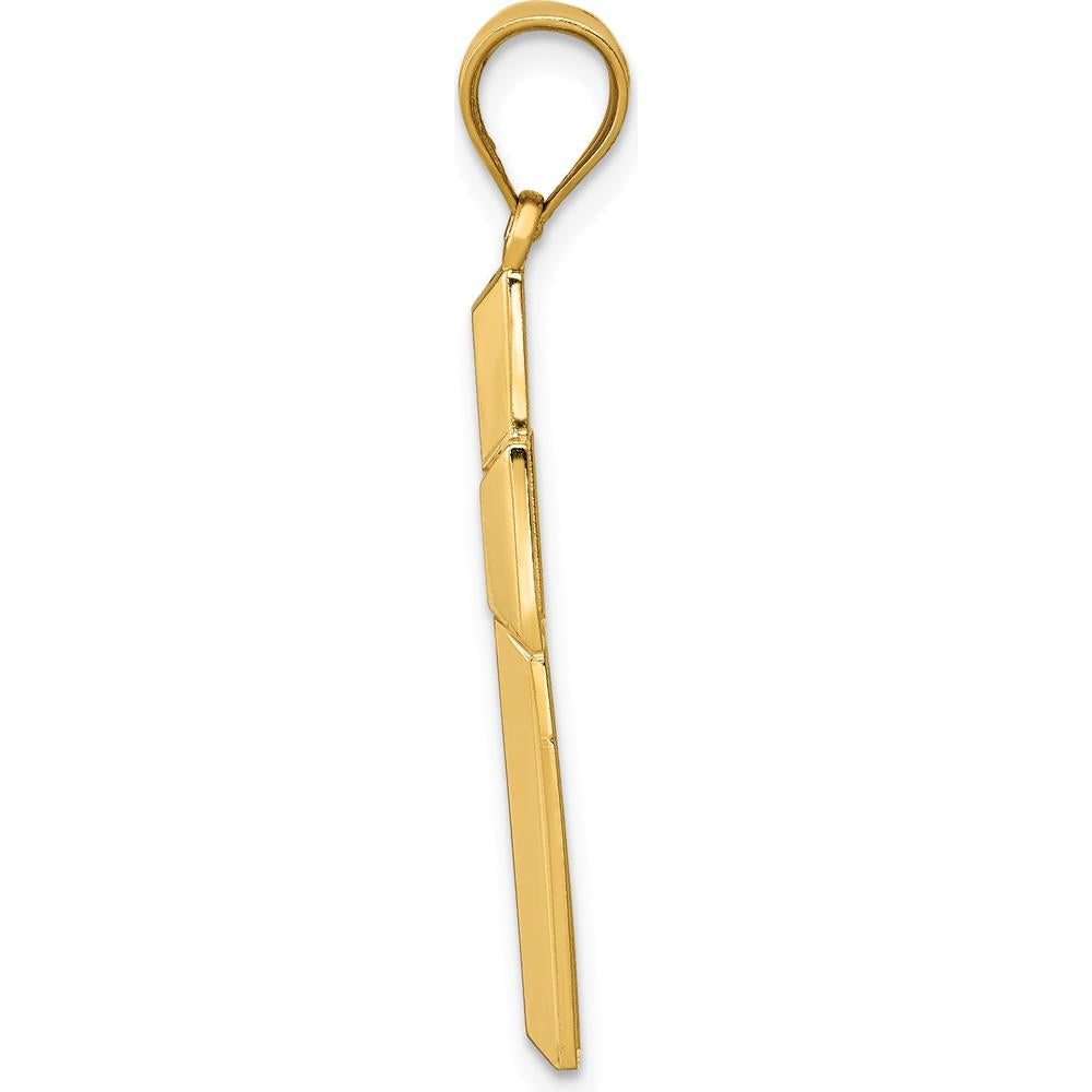 14K Yellow Gold Polished and Textured Cross Pendant - 33mm Length by Oro Pregiato