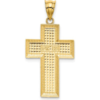14K Yellow Gold Polished and Textured Cross Pendant - 33mm Length by Oro Pregiato