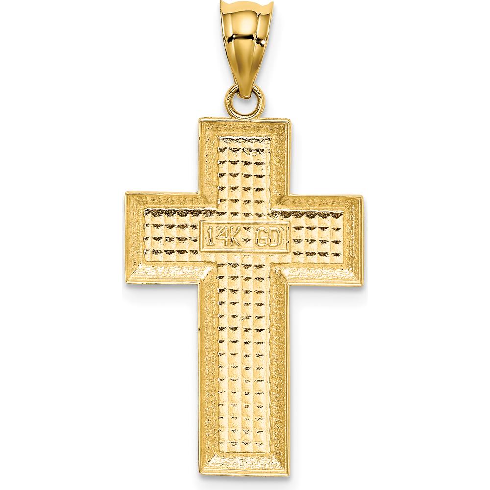 14K Yellow Gold Polished and Textured Cross Pendant - 33mm Length by Oro Pregiato
