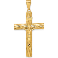 14K Yellow Gold Polished and Textured Crucifix Pendant - 48.8mm by Oro Pregiato