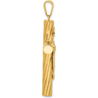 14K Yellow Gold Polished and Textured Crucifix Pendant - 48.8mm by Oro Pregiato