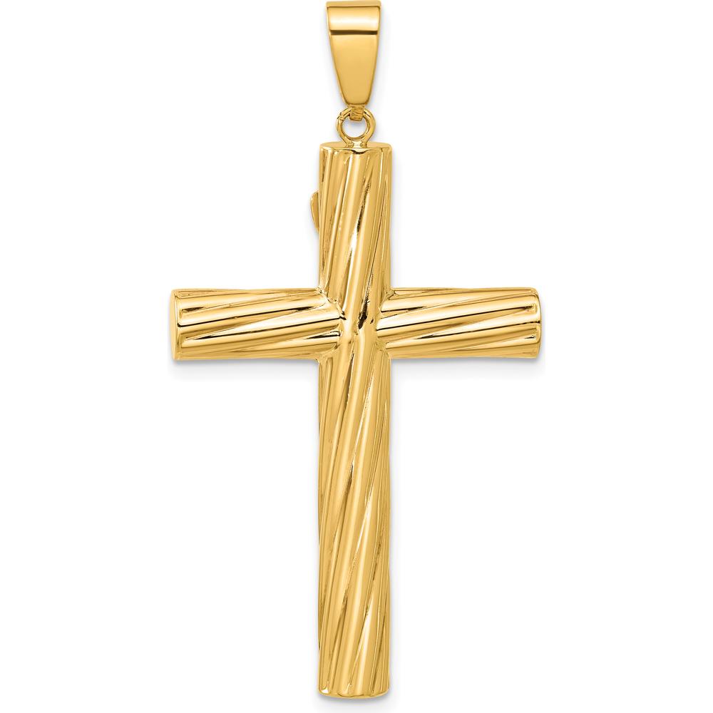 14K Yellow Gold Polished and Textured Crucifix Pendant - 48.8mm by Oro Pregiato