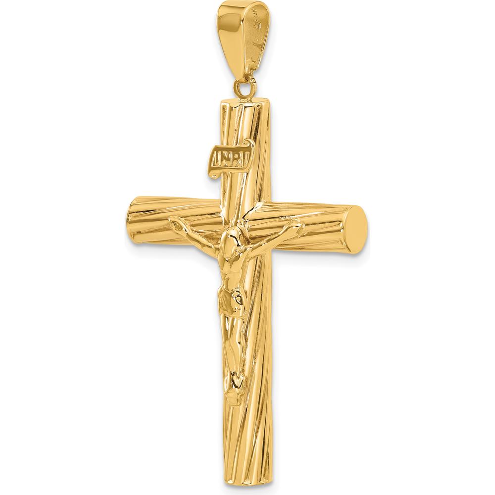 14K Yellow Gold Polished and Textured Crucifix Pendant - 48.8mm by Oro Pregiato