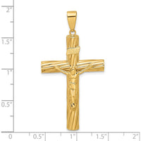14K Yellow Gold Polished and Textured Crucifix Pendant - 48.8mm by Oro Pregiato