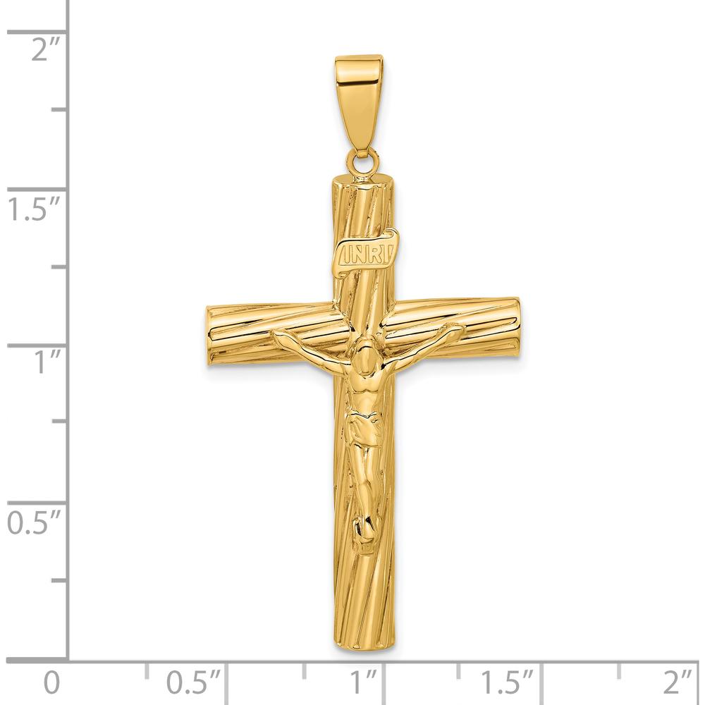 14K Yellow Gold Polished and Textured Crucifix Pendant - 48.8mm by Oro Pregiato