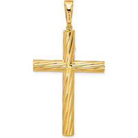 14K Yellow Gold Polished and Textured Crucifix Pendant - 59.3mm Length by Oro Pregiato