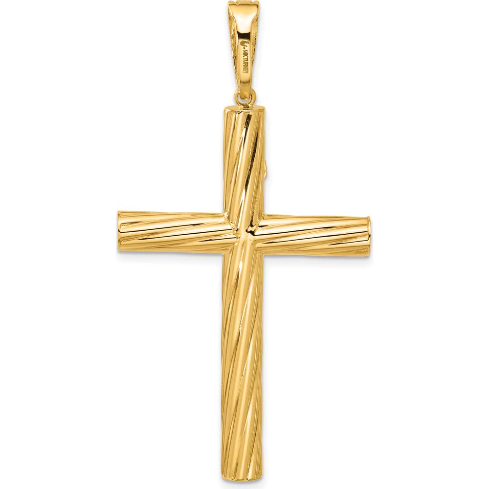 14K Yellow Gold Polished and Textured Crucifix Pendant - 59.3mm Length by Oro Pregiato