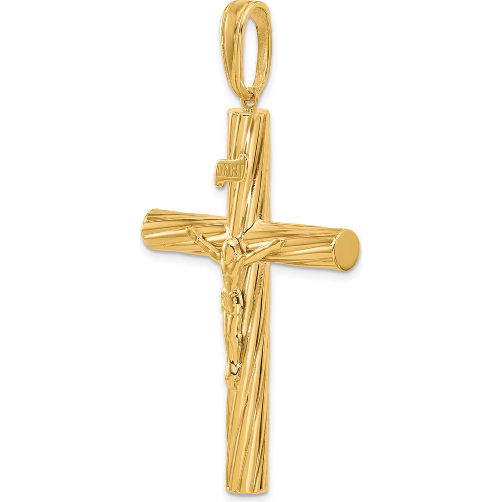14K Yellow Gold Polished and Textured Crucifix Pendant - 59.3mm Length by Oro Pregiato
