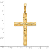 14K Yellow Gold Polished and Textured Crucifix Pendant - 59.3mm Length by Oro Pregiato
