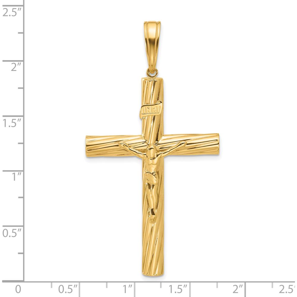 14K Yellow Gold Polished and Textured Crucifix Pendant - 59.3mm Length by Oro Pregiato