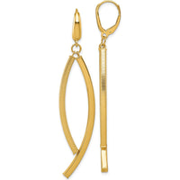 14K Yellow Gold Polished and Textured Curved Bars Dangle Leverback Earrings - 58mm Length by 0