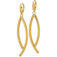 14K Yellow Gold Polished and Textured Curved Bars Dangle Leverback Earrings - 58mm Length by 0