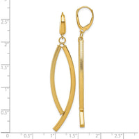 14K Yellow Gold Polished and Textured Curved Bars Dangle Leverback Earrings - 58mm Length by 0