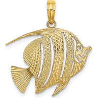 14K Yellow Gold Polished and Textured Cut-Out Fish Pendant by Oro Pregiato