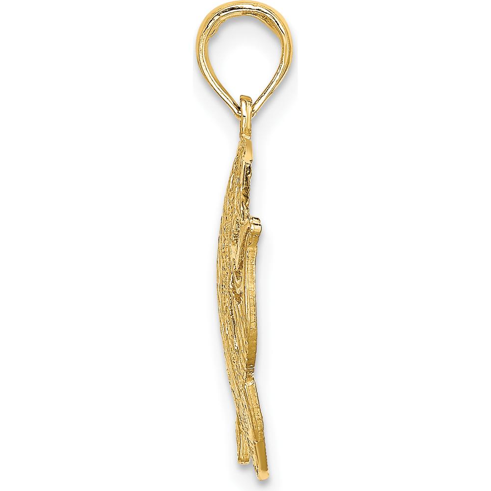 14K Yellow Gold Polished and Textured Cut-Out Fish Pendant by Oro Pregiato