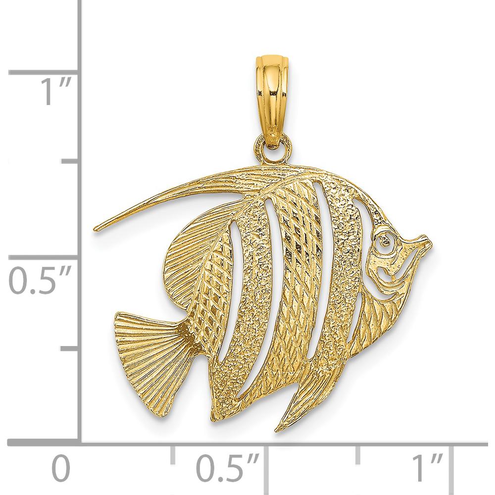14K Yellow Gold Polished and Textured Cut-Out Fish Pendant by Oro Pregiato