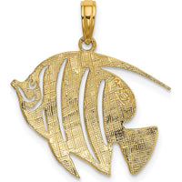 14K Yellow Gold Polished and Textured Cut-Out Fish Pendant by Oro Pregiato