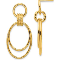 14K Yellow Gold Polished and Textured Dangle Earrings - 42.2mm Long by 0