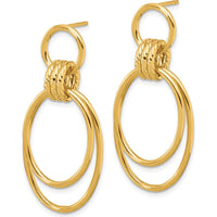 14K Yellow Gold Polished and Textured Dangle Earrings - 42.2mm Long by 0