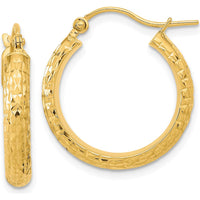 14K Yellow Gold Polished and Textured Diamond-Cut Large Hoop Earrings - 20.62mm Length by 0