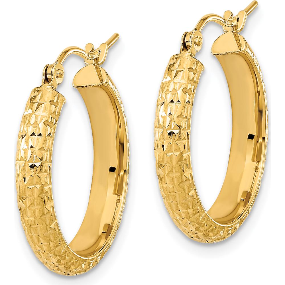 14K Yellow Gold Polished and Textured Diamond-Cut Large Hoop Earrings - 20.62mm Length by 0