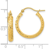 14K Yellow Gold Polished and Textured Diamond-Cut Large Hoop Earrings - 20.62mm Length by 0