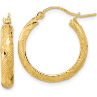 14K Yellow Gold Polished and Textured Diamond-Cut Large Hoop Earrings by 0