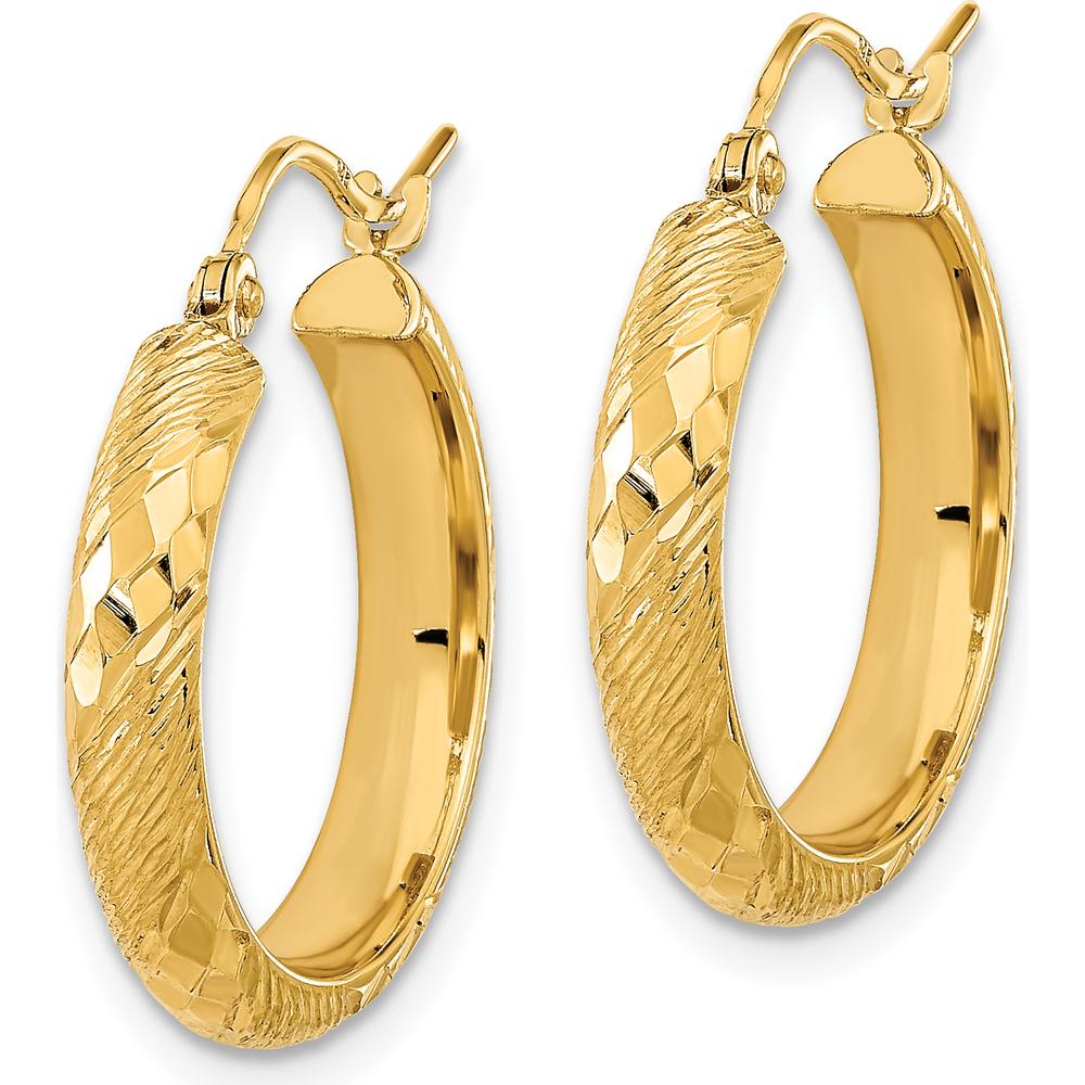 14K Yellow Gold Polished and Textured Diamond-Cut Large Hoop Earrings by 0