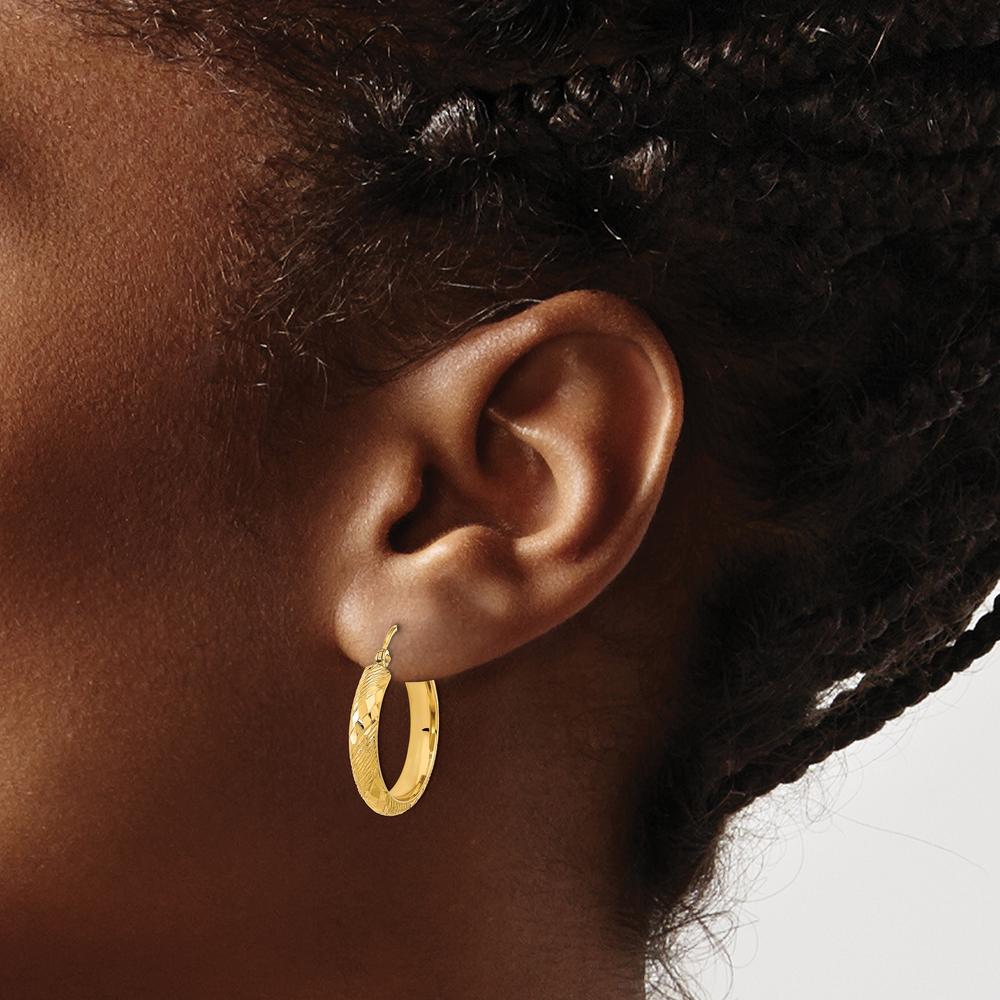 14K Yellow Gold Polished and Textured Diamond-Cut Large Hoop Earrings by 0