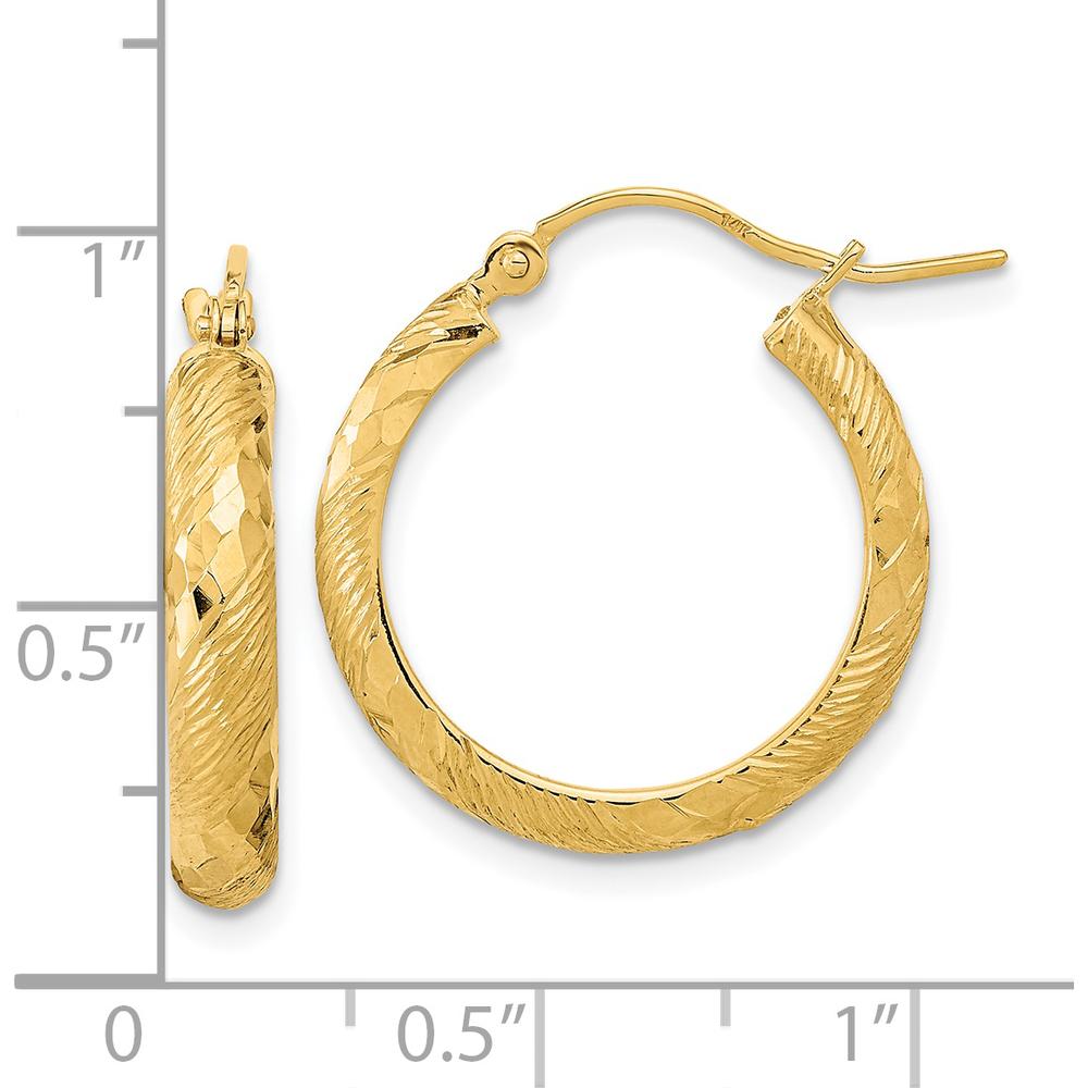 14K Yellow Gold Polished and Textured Diamond-Cut Large Hoop Earrings by 0