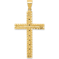 14K Yellow Gold Polished and Textured Diamond-Cut Latin Cross Pendant - Faith-Inspired Charm by Oro Pregiato