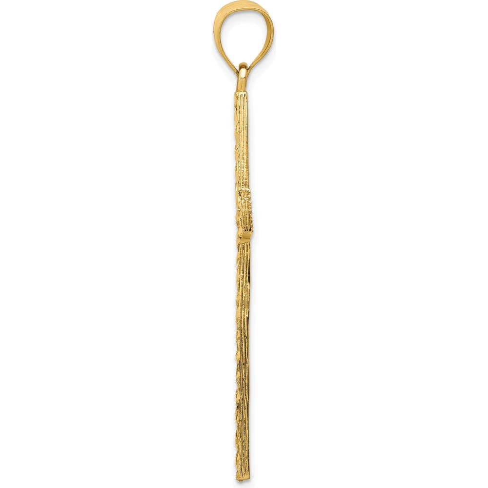 14K Yellow Gold Polished and Textured Diamond-Cut Latin Cross Pendant - Faith-Inspired Charm by Oro Pregiato
