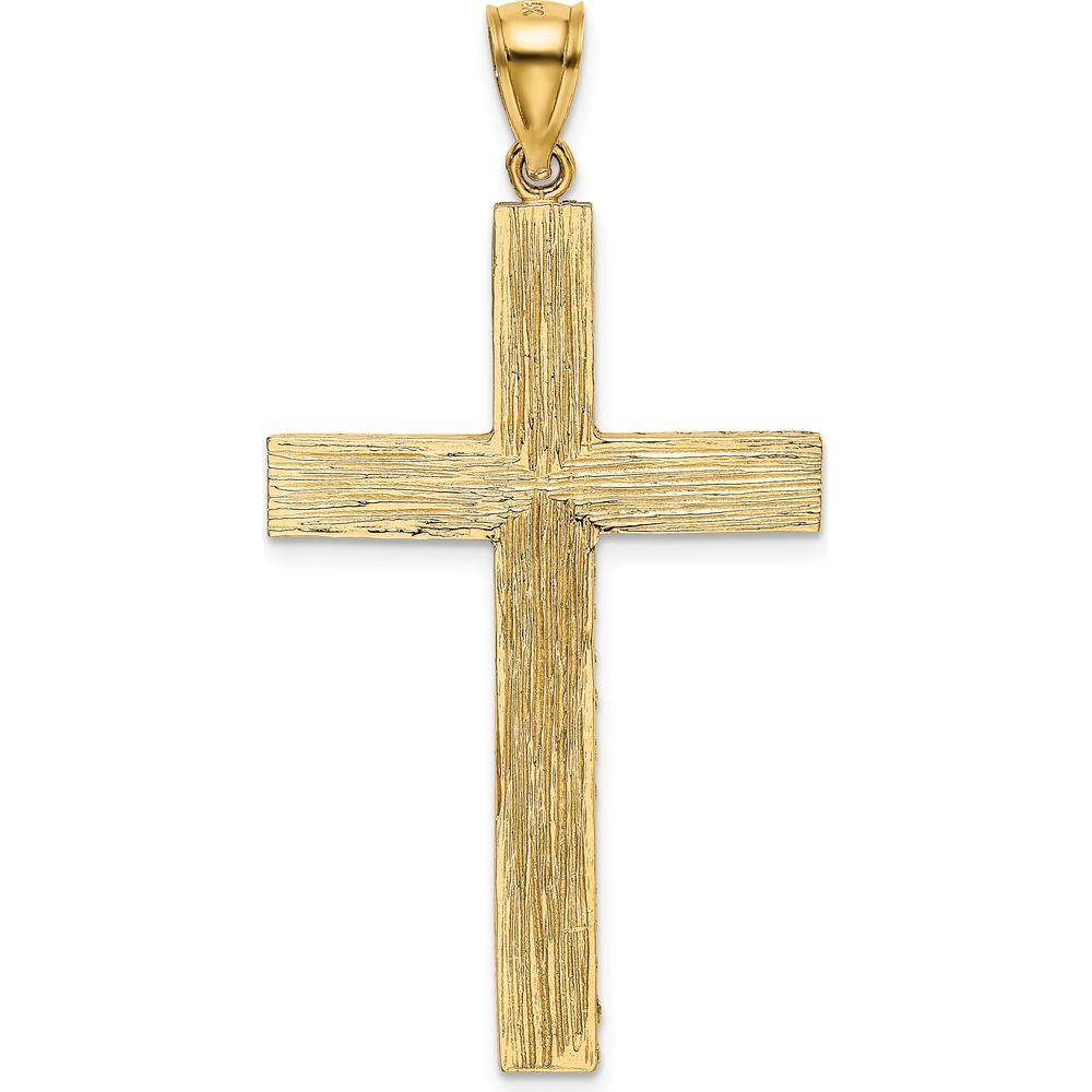 14K Yellow Gold Polished and Textured Diamond-Cut Latin Cross Pendant - Faith-Inspired Charm by Oro Pregiato