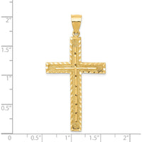 14K Yellow Gold Polished and Textured Diamond-Cut Latin Cross Pendant - Faith-Inspired Charm by Oro Pregiato