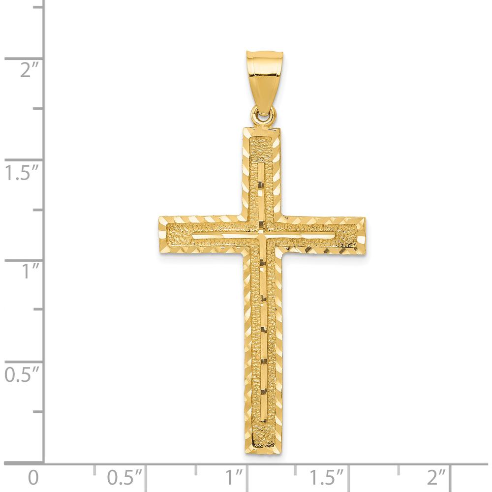 14K Yellow Gold Polished and Textured Diamond-Cut Latin Cross Pendant - Faith-Inspired Charm by Oro Pregiato