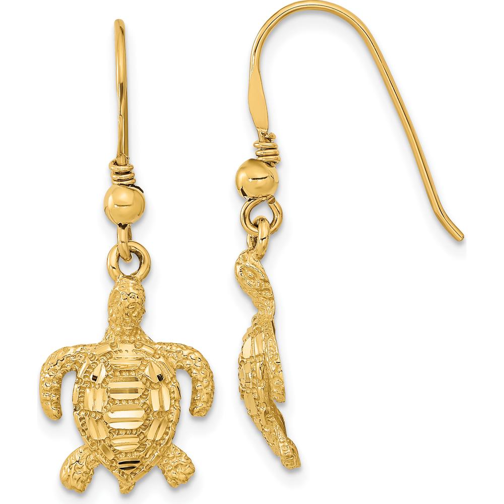 14K Yellow Gold Polished & Textured Diamond-Cut Turtle Drop Earrings by 0