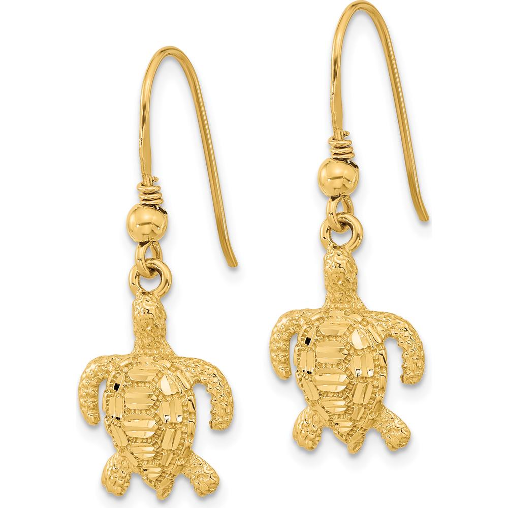 14K Yellow Gold Polished & Textured Diamond-Cut Turtle Drop Earrings by 0