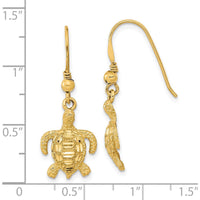 14K Yellow Gold Polished & Textured Diamond-Cut Turtle Drop Earrings by 0
