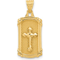 14K Yellow Gold Polished and Textured Dog Tag Cross Pendant by Oro Pregiato
