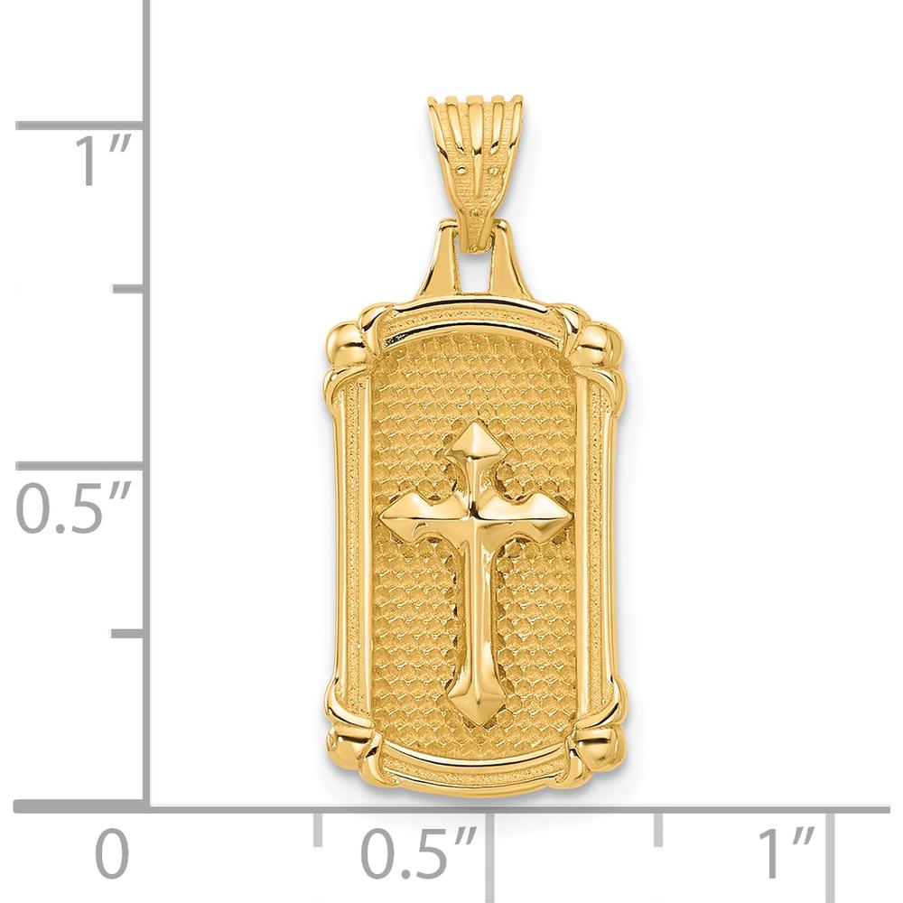 14K Yellow Gold Polished and Textured Dog Tag Cross Pendant by Oro Pregiato