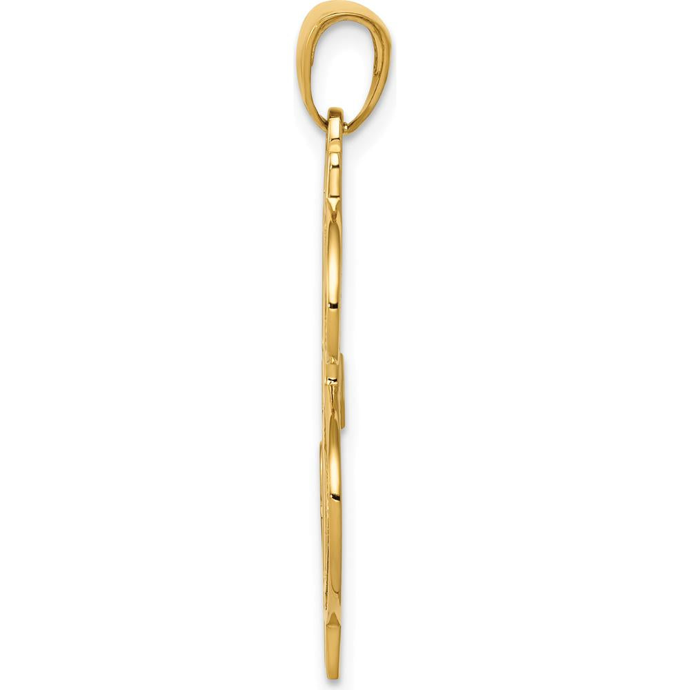 14K Yellow Gold Polished and Textured Dollar Sign Pendant - Solid Cast Design by Oro Pregiato
