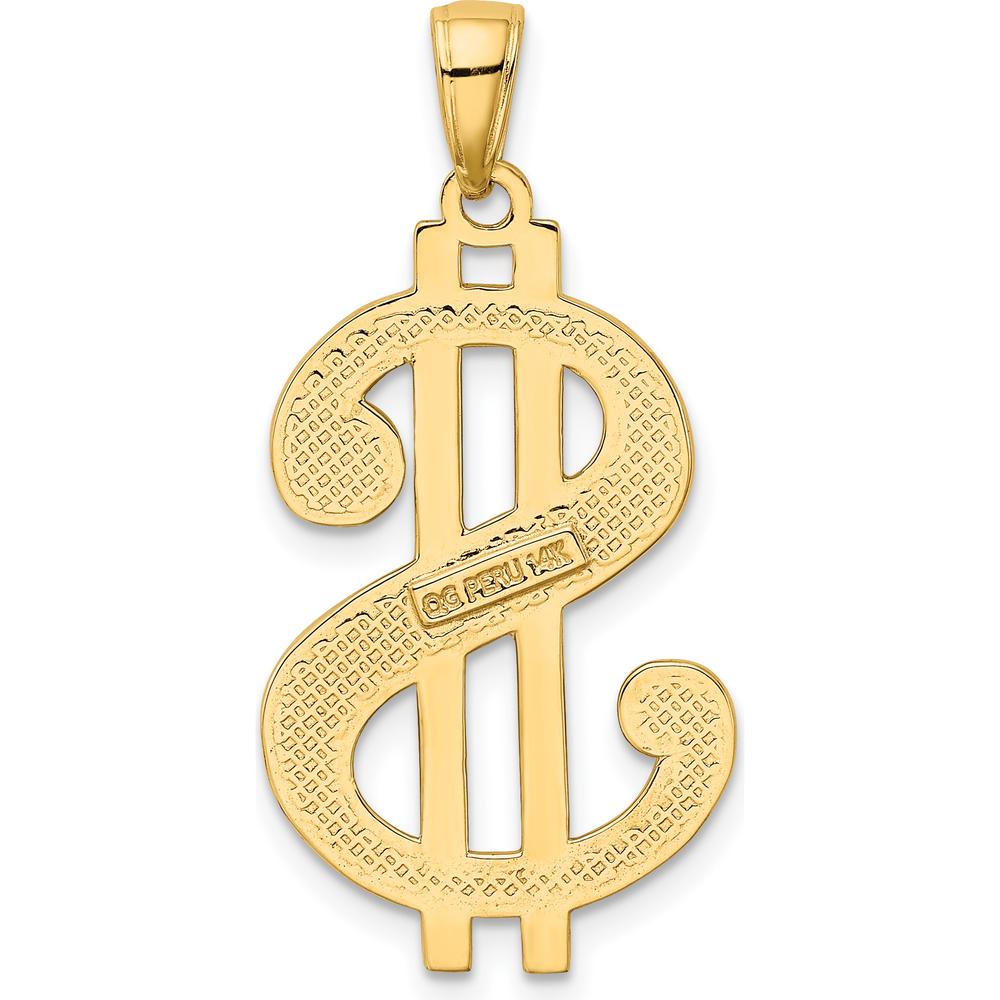 14K Yellow Gold Polished and Textured Dollar Sign Pendant - Solid Cast Design by Oro Pregiato