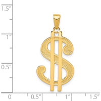 14K Yellow Gold Polished and Textured Dollar Sign Pendant - Solid Cast Design by Oro Pregiato