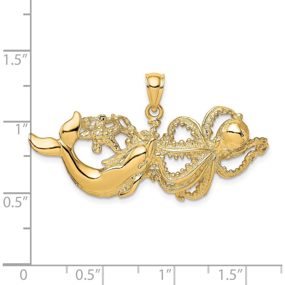 14K Yellow Gold Polished and Textured Dolphin and Octopus Pendant by Oro Pregiato