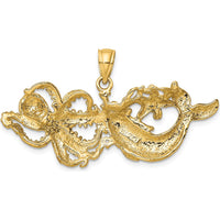 14K Yellow Gold Polished and Textured Dolphin and Octopus Pendant by Oro Pregiato