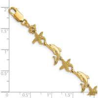 14K Yellow Gold Polished and Textured Dolphin and Starfish Bracelet - 7.5 inches by Oro Pregiato
